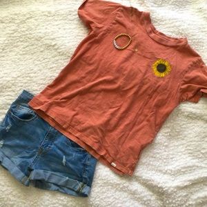 Yellow and orange with sunflower O’Neil t-shirt, size small.
